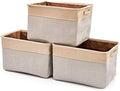 EZOWare Set of 3 Large Canvas Fabric Tweed Storage Organizer Cube Set W/Handles for Nursery Kids Toddlers Home and Office - 15 L x 10.5 W x 9.4 H -Gray/Cream by EZOWare