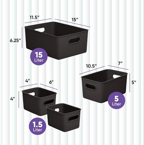 Superio Ribbed Collection - Decorative Plastic Basket Open Home Storage Bins Organizer, Brown (Set of 4) 1 Large, 1 Medium, 2 Small - Container Boxes for Organizing Closet Storage Bins for Shelves - Image 2