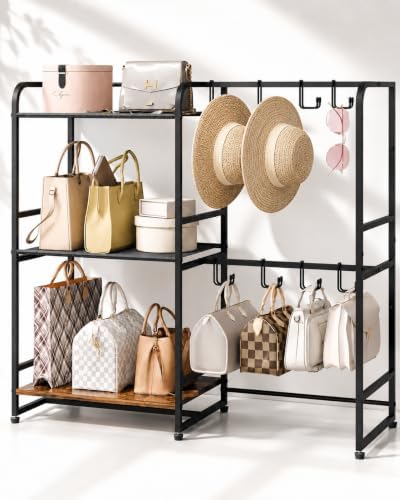 Large Purse Organizer, 3-Tier Purse Rack, Wall Mount or Freestanding by NANAGIFTREE
