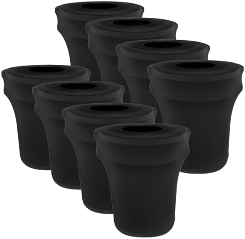BSTKEY 32 Gallon Stretch Spandex Trash Can Cover, 8 Pack Outdoor Fitted Waste Container Cover Round Garbage Can Covers for Wedding Party Fundraiser Decor, Without Trash Can (Black) by BSTKEY
