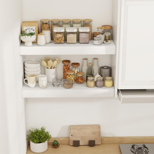 Acovy 30 Inch Floating Shelves, 12" Deep Floating Shelf Wall Mounted, 30" Wall Shelves, Rustic Deep Bookshelf, Extra Deeper & Thicker Display Shelves for Bedroom, Living Room, White, Set of 2 - Image 2