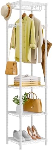 R1 Heavy Duty Clothes Rack with Storage Shelves, 448 Lbs Load, White by Roxibelt