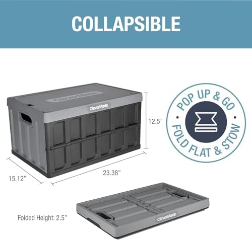CleverMade Collapsible Storage Bins With Lids, 62L 3 Pack, 100 lb, Obsidian - Image 2