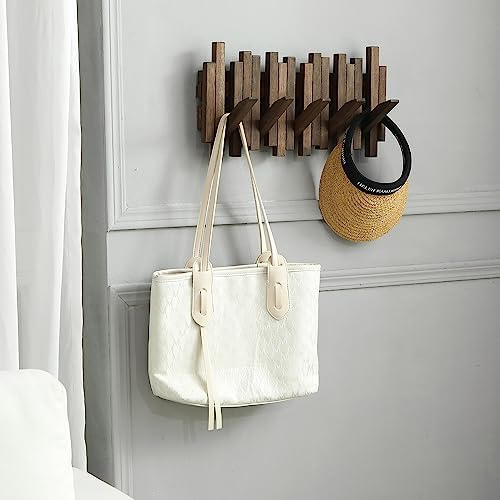 Natural Wood Wall Mounted Piano Coat Rack| Coat Rack Wall Mount| Flip Down Wall Hook Rack 5 Hooks| Entryway Coat Rack,Made of Acacia Wood (Walnut Color Dyed with Wood Wax Oil).Wall Art - Image 2