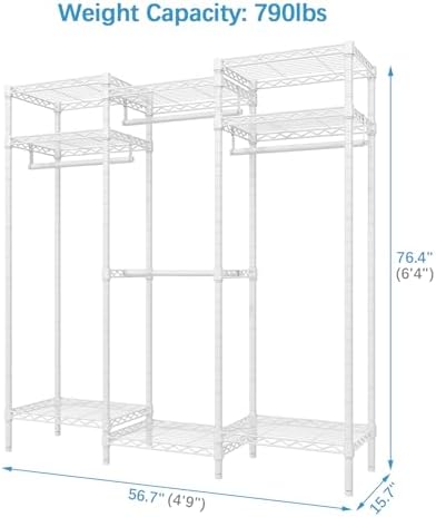 VIPEK V5i Garment Rack Bedroom Armoires Freestanding Closet Organizer, Portable Wardrobe Closet Heavy Duty Clothing Rack with 8 Adjustable Shelves& 4 Hang Rods, 56.7" Lx15.7 Wx76.4 H, White (Medium) - Image 5