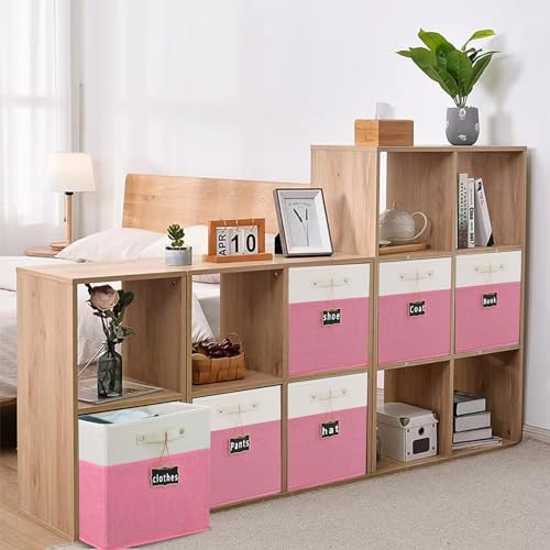 Storage Cubes,13 x 15 x 13 storage cubes,Foldable Fabric Storage Cubes with Labels 4 Pack,Linen Cube Storage Organizer Bins Kallax Storage Cubes for Organizing Shelves Cabinet(White pink). - Image 6