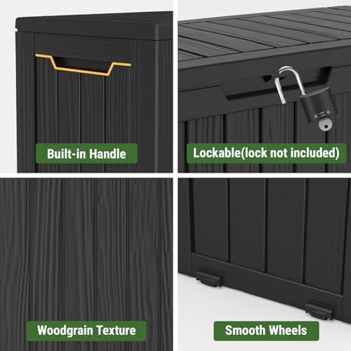 Mars Villa Deck Box, Outdoor Storage Box Waterproof, 72 Gallon, Black - Image 6