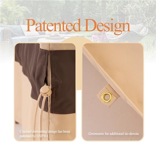 WJ-X3 XL Round Patio Outdoor Furniture Cover, 110"D x 31"H, Beige & Coffee - Image 6