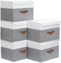 Yawinhe Fabric Storage Boxes with Lids,White/Grey,15.0x9.8x9.8in,5-Pack by Yawinhe