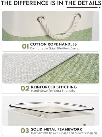 Temary 11 Inch Cube Storage Bins - 6 Pack Foldable Fabric Storage Baskets with Soft Rope Handles, Sturdy Organizer Cubes with Metal Frame for Shelves, Closet, Office & Home Organization (White&Green) - Image 3