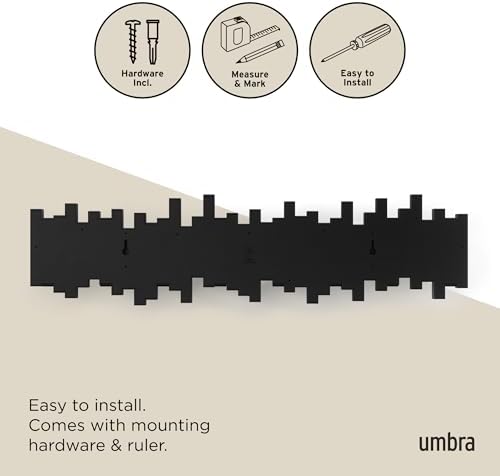 Umbra Sticks Wall Coat Rack, Wall Mount 8 Retractable Hooks, Black - Image 6