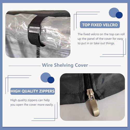 Wire Shelf Cover,600D Heavy Duty 100% Waterproof Shelf Covers for Wire Shelving,Outdoor Storage Shelves Cover for Metal Rack,48" W x 18" D x 82" H,Black with Clear Front - Image 6