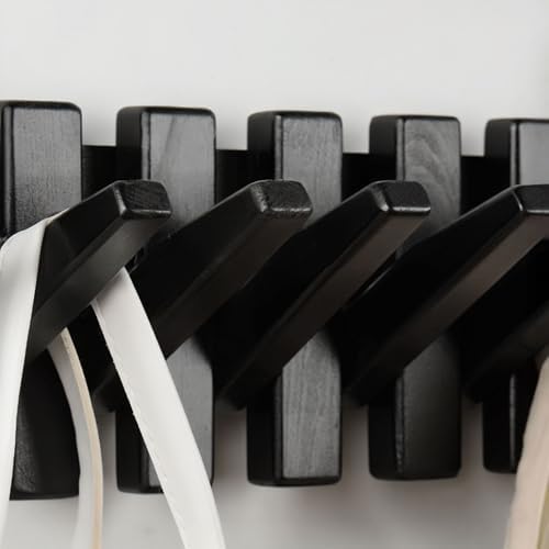 Beech Piano Key Coat Rack with 8 Flip Hooks, Black - Image 6