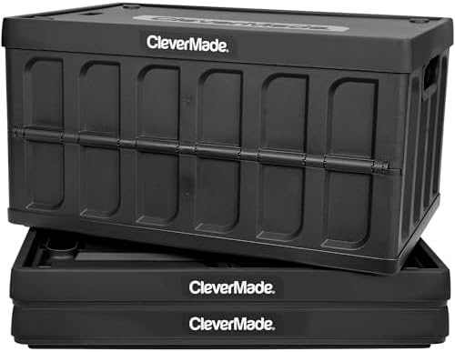 CleverMade Collapsible Storage Bins With Lids, 62L 3 Pack, 100 lb, Obsidian by CleverMade