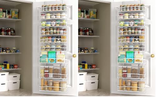 Moforoco White 9-Tier Over The Door Pantry Organizer, Pantry Organization And Storage, Metal Hanging Spice Rack Shelves Door, Home & Kitchen Essentials, Laundry Room Bathroom Organization (Pack of 2) by MOFOROCO