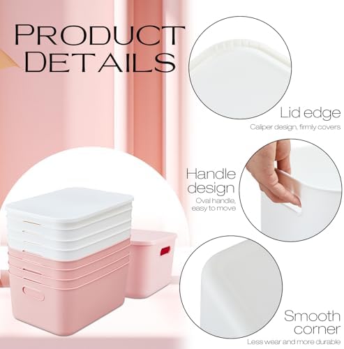 Hoolerry 8 Pieces Storage Bins, 13.8 x 9.8 x 5.9 Inch, White and Pink - Image 3