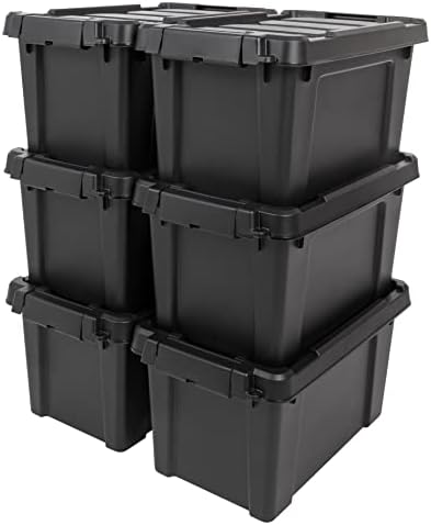 IRIS USA 6-Pack 5 Gal Heavy Duty Lockable Storage Totes with lids, Black by IRISUSA