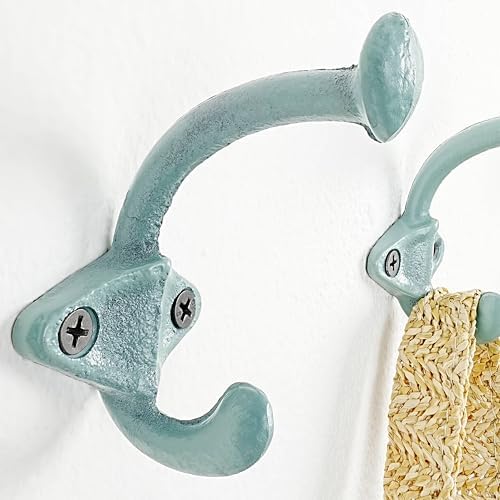 Dseap Cast Iron Wall Hooks, Heavy Duty Coat Hooks, Rustic Vintage Farmhouse Hook for Hanging Winter Coats Jackets Towels Hats Bags Plants, Mint Green, Pack of 10 (ShldCast) - Image 3