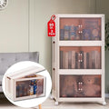95 QT (285 QT Total) Stackable Storage Bins with Doors – 3 Tier Plastic Cabinet with Doors – Magnetic closure Foldable Storage Bins with Lids & Wheels –Collapsible Organizer with Leather Handles by Proktik