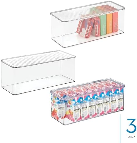 iDesign Plastic Stackable Hinged-Lid Storage Box, Set of 3, Clear - Image 2