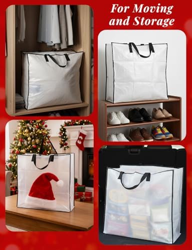 HFKPJRT 10 Pack Wreath Storage Bag, 26" 90 L Garland Container, Wreath Bags for Halloween Christmas Decorations, Large Clear Moving Bags with Handle, Under The Bed Storage for Bedding, Clothing, Toys - Image 4