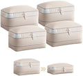 Homsorout Compression Storage Bags for Comforters - 4 Pack Long Large 100L Compression Bags, 3-Layer Washable Ultra Space Saving Self Comforter Storage Bag for Blankets, Sheets, Clothes, Beige by Homsorout