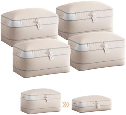 Homsorout Compression Storage Bags for Comforters - 4 Pack Long Large 100L Compression Bags, 3-Layer Washable Ultra Space Saving Self Comforter Storage Bag for Blankets, Sheets, Clothes, Beige by Homsorout