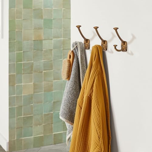Large Wall Double-Sided Hook 10 Pack Antique Brass Hook Decorative Heavy Duty Solid Large Coat Hooks for Towel Hanging Coats Robe Triple Coat Hook Three Prong Hook - Image 3
