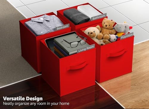 Sorbus Fabric Storage Cubes, 6-Pack Foldable Bins (13 Inch, Red) - Image 5