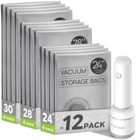 Vacuum Storage Bags with Rechargeable Pump for Travel, 12 Combo Set by EOMTAM