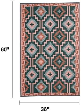 Fab Habitat Outdoor Rug - Waterproof, Fade Resistant, Crease-Free - Premium Recycled Plastic - Vintage Boho Kilim - Porch, Deck, Balcony, Mudroom, Laundry Room, Patio - Lhasa - Green - 3 x 5 ft - Image 2