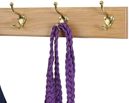 Solid Oak Coat Rack with Solid Brass Hat and Coat Style Hooks - Made in The USA (Natural, 30.5" x 3.5" with 6 Hooks) - Image 3