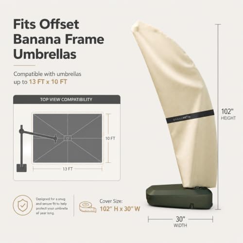 Grand Patio Deluxe Patio Umbrella Cover for 10×13 FT Offset Umbrella with Curved Cantilever and Straight Pole, Waterproof Cantilever Umbrella Cover with Zipper, Weather-resistant, Beige - Image 6