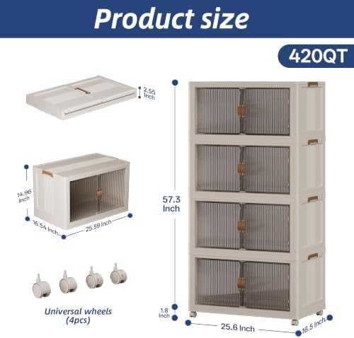 SAILUN Stackable Storage Bins with Lid, 420QT 4 Pack Beige - Image 2