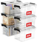 Cetomo Lidded Storage Bin with Handle, Storage Bins with Lid, Organizing Container with Secure Latching Buckles, Stackable and Nestable, Plastic, 25 Quart-6 Pack, Clear by Cetomo