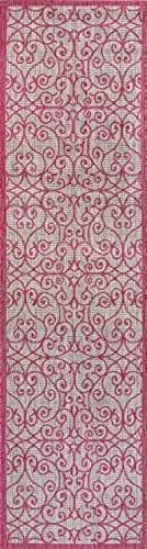 Eyely Filigree Weave Runner Rug 2X8 Lt Gray/Fuchsia, Indoor Outdoor Rug - Image 3