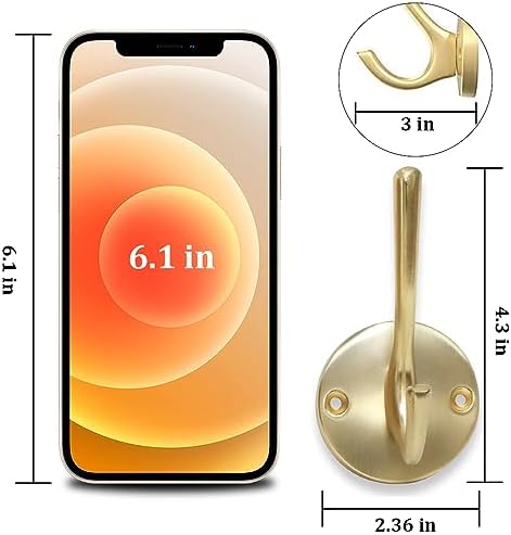 Coat Hooks for Hanging Coat Hooks for Wall Mounted Brass Wall Hooks Heavy Duty Brushed Robe Closet Hooks for Hanging Coats Entryway Metal Towel Hooks for Bathrooms (8, Gold) - Image 6