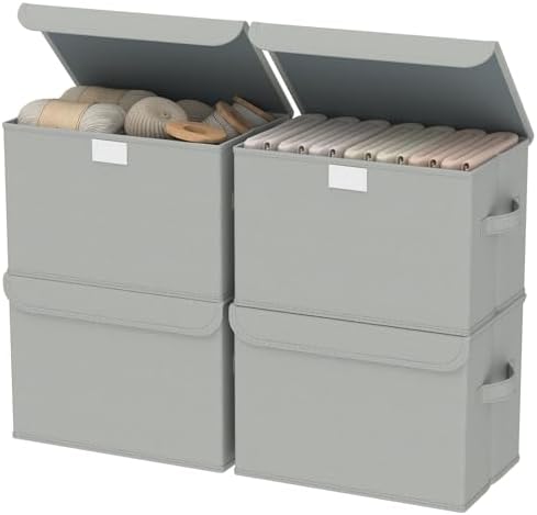 Storage Bins with Lids for Organizing, 4 Pack, Grey, 15x9.8x9.8 In by Unknown