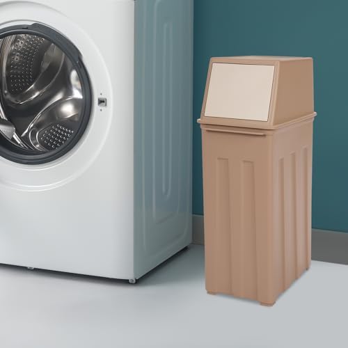 8 Gallon Trash Can,Large Capacity Slim Trash Can with Hinged Flap Cover, Floorstanding Tall and Narrow Trash Bin, Indoor/Outdoor Waste Can for Living Rooms, Kitchens, Balconies, Patios (Light Coffee) - Image 3