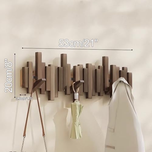 Wooden Coat Hooks Wood Wall Mounted Piano Coat Rack Flip Down Hook Rack Coat Rack Wall MountMulti Functional Space Saving Wall Organizer(Walnut,53cm/21) - Image 2