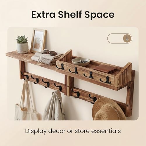 29" Coat Rack Wall Mount with Shelf, 4 in 1 Wall Mounted Coat and Key Hanger with 11 Hooks, Entryway Key Holder with Mail Holder for Living Room, Bedroom - Image 5