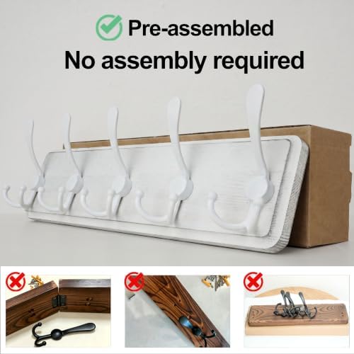 WEBI Coat Rack Wall Mounted,Wood Coat Hooks Wall Mount,16" Hole to Hole,Large Coat Hanger Wall Hook Rack,5 Triple Hooks for Hanging Coats,Hats,Jacket,Clothes,Entryway,White,2 Packs - Image 6