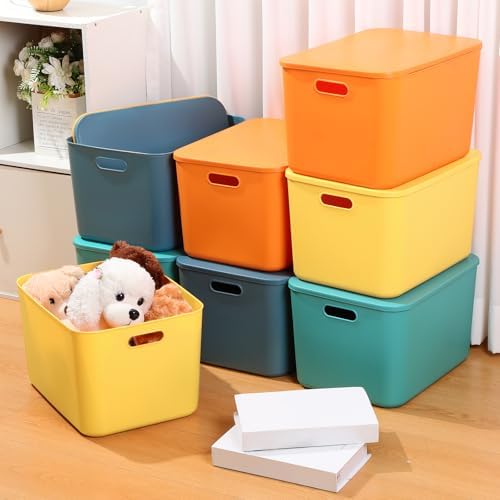 Hoolerry 8 Pieces Storage Bins, 16.1 x 12.0 x 9.7 Inch, Multi-colored - Image 4