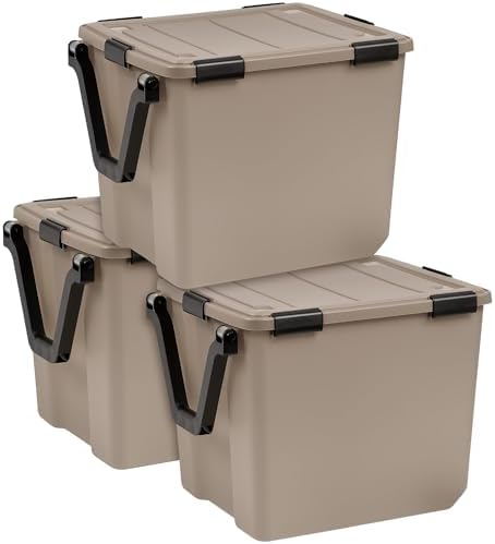 IRIS USA 3-Pack 106 Qt Storage Bins with Gasket Lids, Tan by IRISUSA