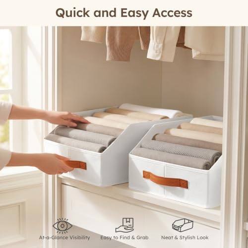 Homsorout Fabric Storage Bins for Organizing - 10 Pack Large Trapezoid Collapsible Storage Bins with Front Handle, Closet Organizers and Storage for Bedroom, Home Shelves, Small Spaces, White - Image 4