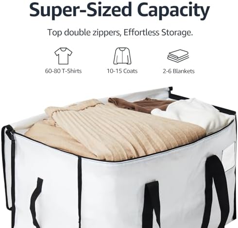 Moving Bags Heavy Duty Extra Large, Moving Boxes, Moving Supplies Essentials, Blue Storage Bins with Lids, Plastic Packing Totes, Storage Bags for Clothes with Handles & Zippers(White, 12 Pack) - Image 5