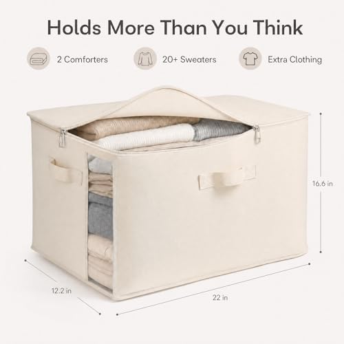 4 Pack Canvas Comforter Storage Bags for Clothes & King Comforters, Natural - Image 7