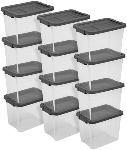 Sterilite Modular Stacker Box with Latching Lid, 30 Quart, 12-Pack by Sterilite