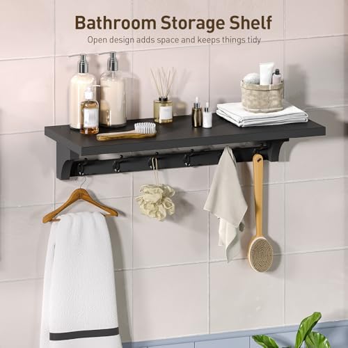 RALGEND 29" Coat Rack Wall Mount Shelf, Wall Shelf with 6 Hooks, Long Coat Hangers for Living Room, Entryway Storage Organizer, Wooden Floating Shelves for Bathroom, Bedroom, Kitchen, Black 7401BJBB - Image 6