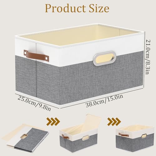 Yawinhe Collapsible Fabric Storage Bins,15.0x9.8x8.3in,White/Grey,6-Pack - Image 5